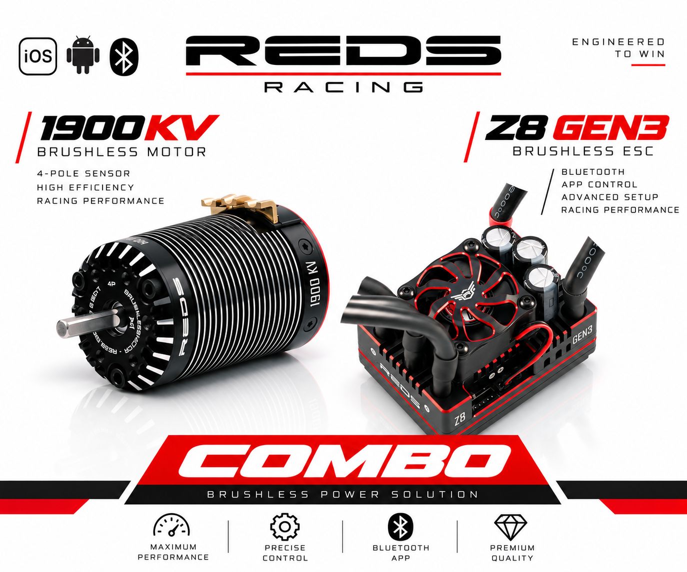 .REDS PERFORMANCE COMBO 1/8, MOTOR REDS V8 1900KV G7, Z8 ESC G3